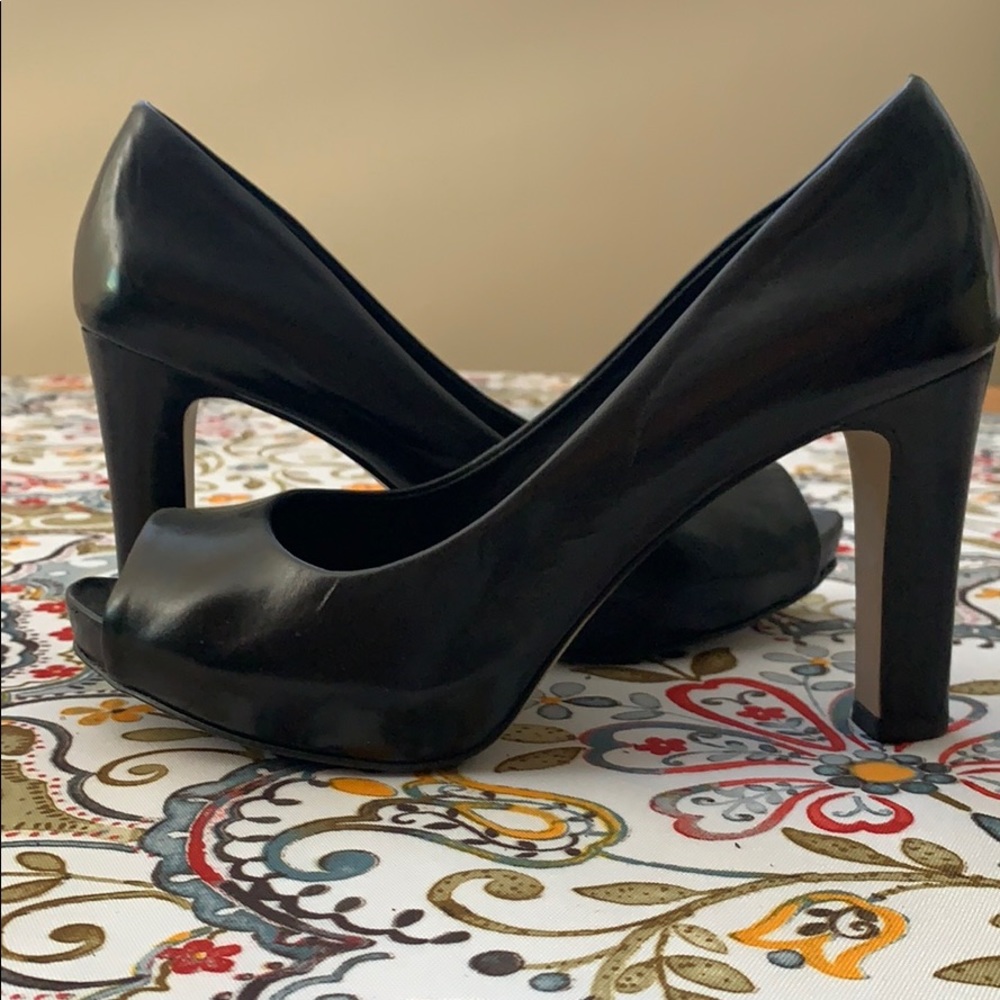 Black Peep-toe Platform Pumps. Size 6